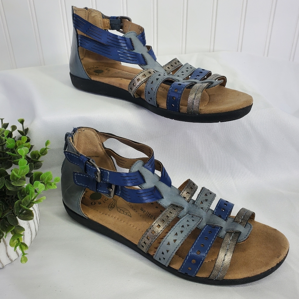 Earth Origins Women's Sandals Welltek System Blue Gladiator Size 7.5 W